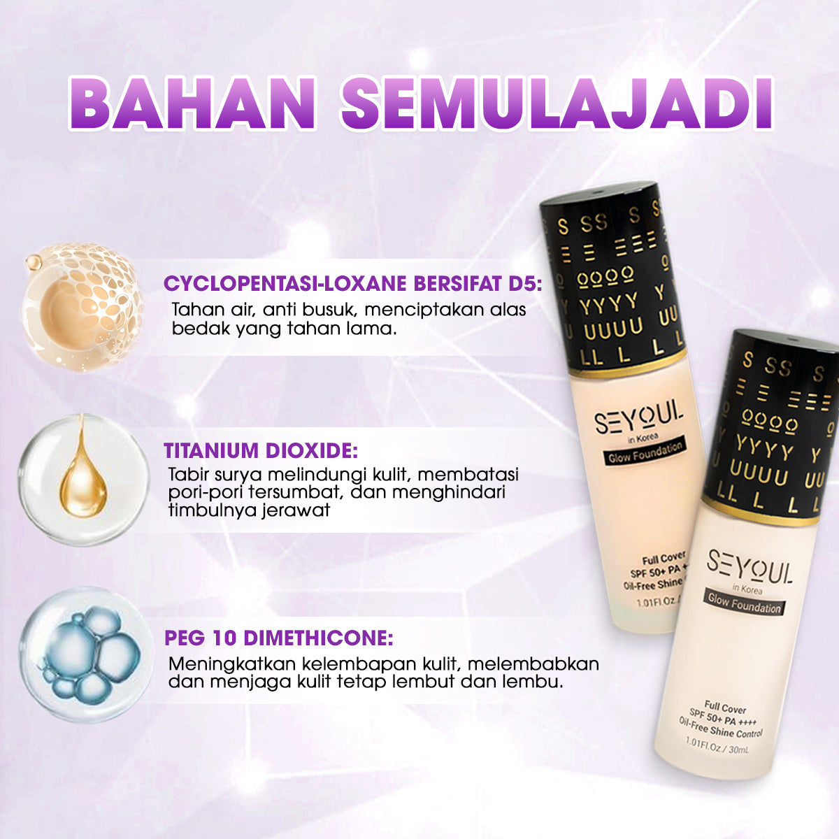 SEYOUL Foundation Pelembap Full Coverage oil-free waterproof